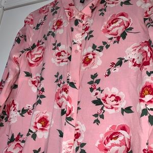Pink Button Down Shirt with Floral Print